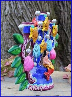 La Sirena Mermaid Candelabra Handmade & Hand Painted Puebla Mexican Folk Art