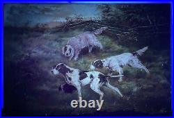 Large 19th Century American School Three Hunting Dogs in Landscape Oil on Canvas