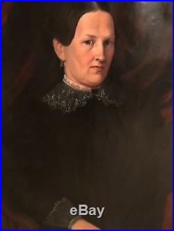Large 19th Century Antique Oil Painting Portrait Lady Woman Folk Art Primitive F