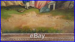 Large 19th century folk art painting Mother & Children in Nature beautiful