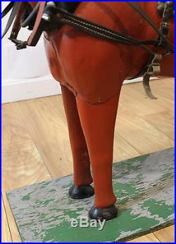 Large 32in Hand Carved & Folk Art Painted Work Horse & Leather Halter Harness