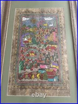 Large Amate Bark Painting Mexico Folk Art Vibrant Colors Framed 2001 34x22