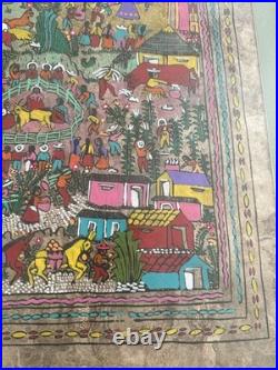 Large Amate Bark Painting Mexico Folk Art Vibrant Colors Framed 2001 34x22