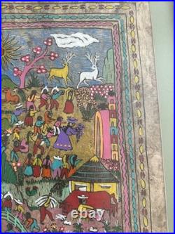 Large Amate Bark Painting Mexico Folk Art Vibrant Colors Framed 2001 34x22