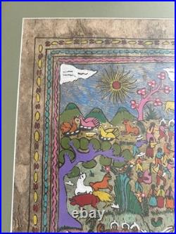 Large Amate Bark Painting Mexico Folk Art Vibrant Colors Framed 2001 34x22