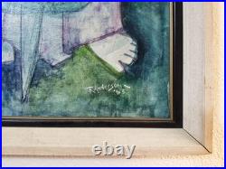 Large Antique Angel Oil Painting Signed 1963 Mid-century Modern Framed