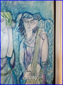 Large Antique Angel Oil Painting Signed 1963 Mid-century Modern Framed