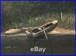 Large Antique Folk Art Landscape Oil Painting on Canvas The Ford by WM Daly