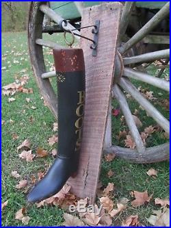 Large Antique Wood Boot Folk Art Trade Sign with Early Old Paint Hanging Bracket