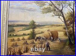 Large B Knopp Farmers Harvesting Field Scene Oil Painting Signed And Framed