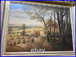 Large B Knopp Farmers Harvesting Field Scene Oil Painting Signed And Framed