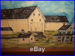 Large Dolores Hackenberger Folk Art Amish Farmstead Oil on Canvas Painting