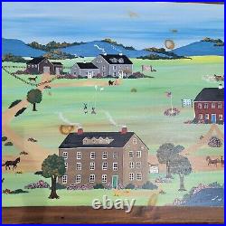 Large Folk Art Painting by Virginia Young Mountain View Inn vermont 48 x 30