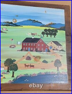 Large Folk Art Painting by Virginia Young Mountain View Inn vermont 48 x 30