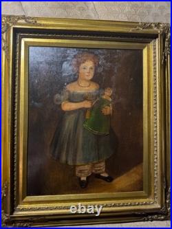 Large M. C Daniels 1986 Folk Art Girl And Doll Scene Oil Painting-Signed/Framed Large M. C Daniels 1986 Folk Art Girl And Doll Scene Oil Painting-Signed/Framed