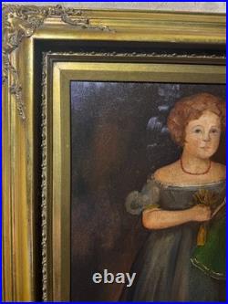 Large M. C Daniels 1986 Folk Art Girl And Doll Scene Oil Painting-Signed/Framed Large M. C Daniels 1986 Folk Art Girl And Doll Scene Oil Painting-Signed/Framed