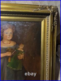 Large M. C Daniels 1986 Folk Art Girl And Doll Scene Oil Painting-Signed/Framed Large M. C Daniels 1986 Folk Art Girl And Doll Scene Oil Painting-Signed/Framed