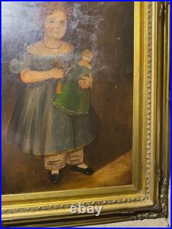 Large M. C Daniels 1986 Folk Art Girl And Doll Scene Oil Painting-Signed/Framed Large M. C Daniels 1986 Folk Art Girl And Doll Scene Oil Painting-Signed/Framed