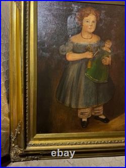 Large M. C Daniels 1986 Folk Art Girl And Doll Scene Oil Painting-Signed/Framed Large M. C Daniels 1986 Folk Art Girl And Doll Scene Oil Painting-Signed/Framed