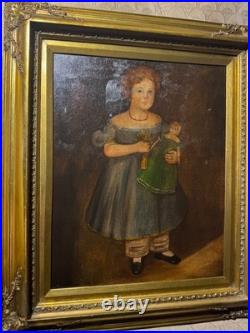Large M. C Daniels 1986 Folk Art Girl And Doll Scene Oil Painting-Signed/Framed Large M. C Daniels 1986 Folk Art Girl And Doll Scene Oil Painting-Signed/Framed