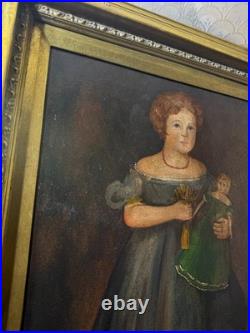 Large M. C Daniels 1986 Folk Art Girl And Doll Scene Oil Painting-Signed/Framed Large M. C Daniels 1986 Folk Art Girl And Doll Scene Oil Painting-Signed/Framed
