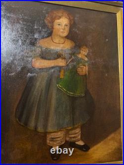 Large M. C Daniels 1986 Folk Art Girl And Doll Scene Oil Painting-Signed/Framed Large M. C Daniels 1986 Folk Art Girl And Doll Scene Oil Painting-Signed/Framed