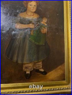 Large M. C Daniels 1986 Folk Art Girl And Doll Scene Oil Painting-Signed/Framed Large M. C Daniels 1986 Folk Art Girl And Doll Scene Oil Painting-Signed/Framed