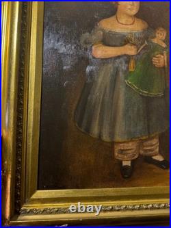 Large M. C Daniels 1986 Folk Art Girl And Doll Scene Oil Painting-Signed/Framed Large M. C Daniels 1986 Folk Art Girl And Doll Scene Oil Painting-Signed/Framed