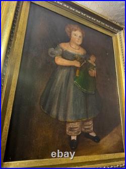 Large M. C Daniels 1986 Folk Art Girl And Doll Scene Oil Painting-Signed/Framed Large M. C Daniels 1986 Folk Art Girl And Doll Scene Oil Painting-Signed/Framed