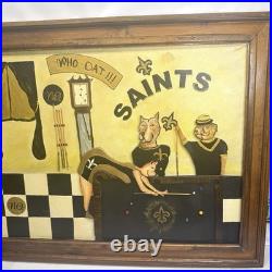 Large N. O. Saints Mixed Media 3D Folk Art Painting Framed 30x42 PoolHall Dog Bar Large N. O. Saints Mixed Media 3D Folk Art Painting Framed 30x42 PoolHall Dog Bar