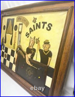 Large N. O. Saints Mixed Media 3D Folk Art Painting Framed 30x42 PoolHall Dog Bar Large N. O. Saints Mixed Media 3D Folk Art Painting Framed 30x42 PoolHall Dog Bar