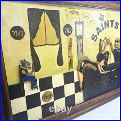 Large N. O. Saints Mixed Media 3D Folk Art Painting Framed 30x42 PoolHall Dog Bar Large N. O. Saints Mixed Media 3D Folk Art Painting Framed 30x42 PoolHall Dog Bar