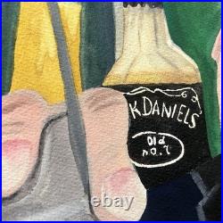 Large Original Bartender Portrait Painting Martini Bar Folk Art Signed 40x26