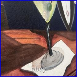 Large Original Bartender Portrait Painting Martini Bar Folk Art Signed 40x26