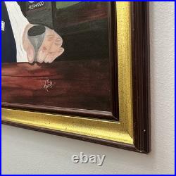 Large Original Bartender Portrait Painting Martini Bar Folk Art Signed 40x26