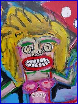 Large Outsider Art Folk Art Original Acrylic Painting Art Brut One of kind