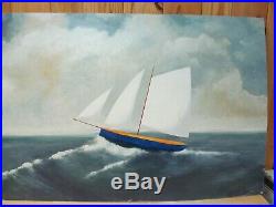 Large Paul Kitchin Lynchburg, VA Folk Art Nautical Ship Oil Painting