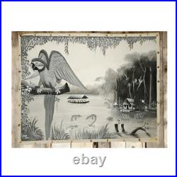 Large Signed Peruvian Amazon Folk Art Painting 25x33 Jungle Parrot Iquitos Peru