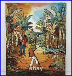 Large Tchenly Guerrier Haitian Folk Art Painting On Canvas Signed