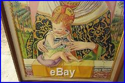 Large Vintage Folk Art Oil (on Board) Painting Of Madonna And Child 29 X 19