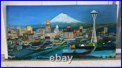 Large Vintage Folk Art Painting Of Seattle Signed