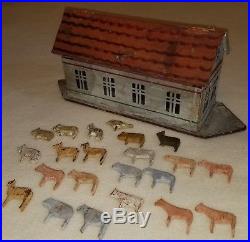 Late 19th C. German Folk Art Toy Painted Wood Noah's Ark with 22 carved animals