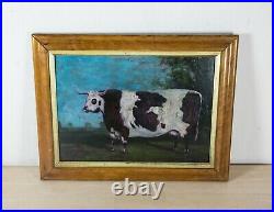 Late 19th C. Oil Painting of a Longhorn Prize Cow, in fine Maple Frame