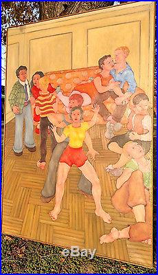 Latin/American Folk Art Dance Hall Painting OoC 50 X 72 c. 1965