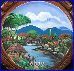 Latin American Folk Art Naive Original Vintage Painting Tropical Honduras Round