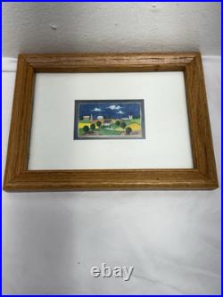 Laura Meddaugh Folk Art Miniature Tiny Watercolor Painting Farmhouse & Pastures
