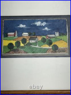 Laura Meddaugh Folk Art Miniature Tiny Watercolor Painting Farmhouse & Pastures