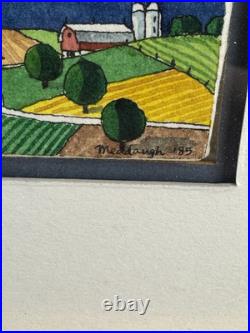 Laura Meddaugh Folk Art Miniature Tiny Watercolor Painting Farmhouse & Pastures
