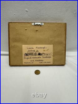 Laura Meddaugh Folk Art Miniature Tiny Watercolor Painting Farmhouse & Pastures