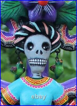 Lg Frida Kahlo Day of the Dead Candelabra Handmade Hand Painted Mexico Folk Art